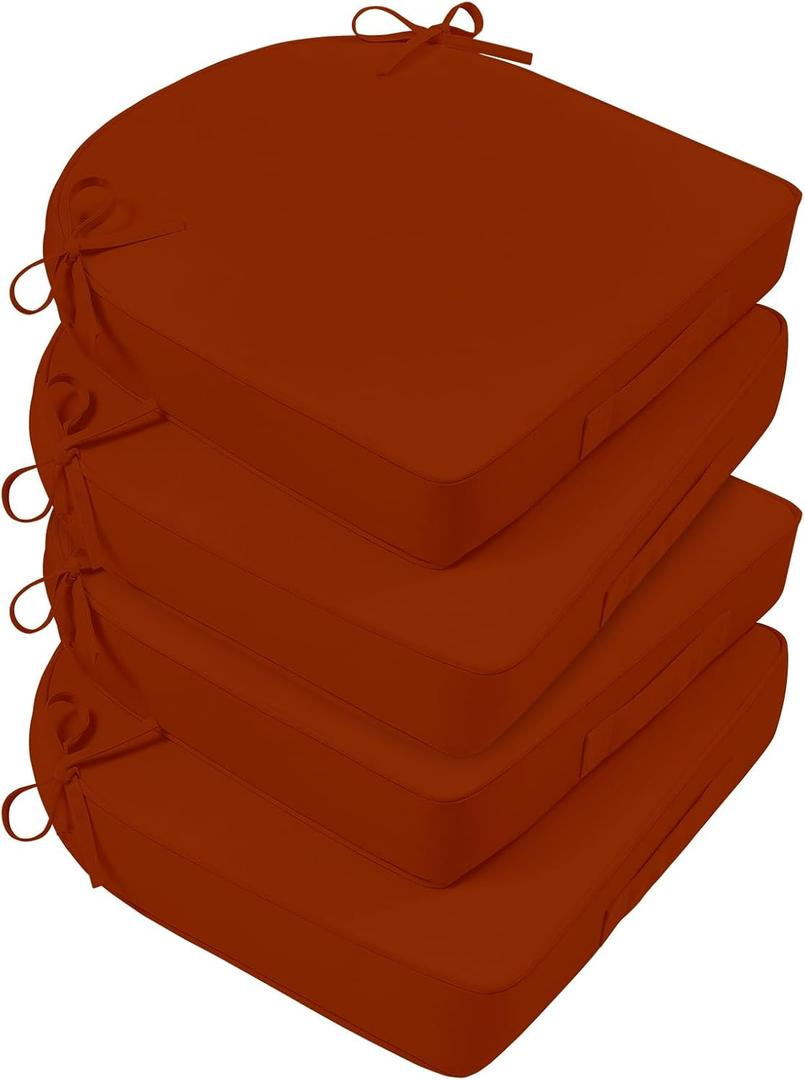 Basic Beyond Outdoor Cushions for Patio Furniture: Waterproof & UV Resistant Outdoor Chair Cushions Set of 4-19 x 19 x 3 Inch Thick Patio Chair Cushions with Adjustable Ties & Handle, Brick Red (19x19x3(Round Corner))