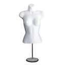 Female Mannequin Torso with Metal Stand Hollow Back Body Stackable Dress Form for Tshirt Display, Countertop, Craft Shows, Photos and Design, S-M Clothing Size (White, Set of 3)