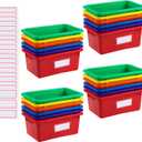 Outus 24 Pack Book Bins for Classroom Plastic Cubby Storage Bins Colored Kids Toy Organizer Container with 120 Pcs Self Adhesive Label for Student Teacher Library School Office Home(Rainbow Color)