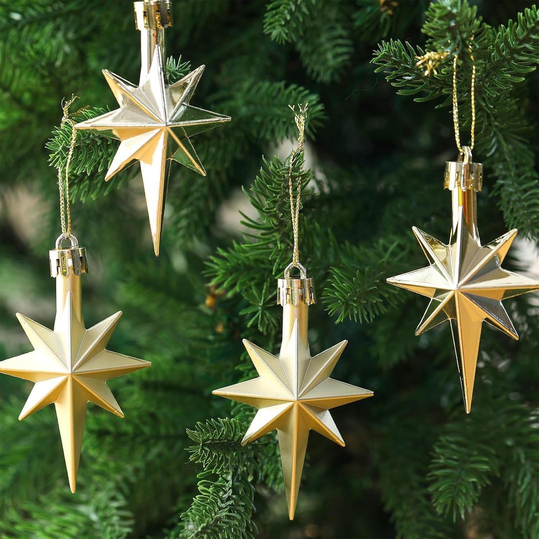 Syhood 12 Pcs Champagne Star Ornament for Christmas Tree 3.14inch Bethlehem Star Ornament Bethlehem Plastic Hanging Gift Decor for Xmas Party
