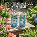 7.5" Large Mosaic Solar Lantern Outdoor: Gradient Emerald Azure Stained Glass Jar Decorative Silhouette Hanging Lights for Garden Patio Yard Artistic Glass Vase Table Lamp Gifts for Women