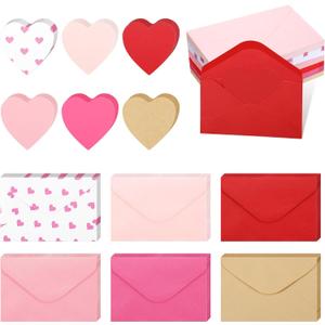 Cholemy 240 Pcs Valentines Day Heart Cards with Envelopes Blank Colorful Heart Shaped Greeting Cards Paper Cutouts for Valentines Party Gift Exchange Anniversary Weddings(Pink Series)