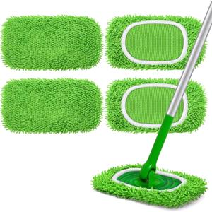 Reusable Microfiber Mop Pads Compatible with Swiffer Sweeper- 4 Pack Dry Sweeping Cloths & Wet Mopping Cloths - Chenille Washable Wet Pads Refill for Mopping Floors (Mop is not Included)
