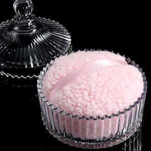 WSYUB Powder Puff and Container, Large Dusting Powder Puff and Container, 5.5 Inch Glass Container with Body Powder Puff, Glass Powder Jar