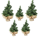 25 PCS Tabletop Mini Christmas Tree 7.87" / 11.81" Green Xmas Pine Tree Christmas Decorations for Home Miniature Trees with Linen Base for Dining Table Kitchen Desk Home