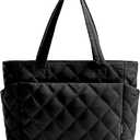 Uselike Tote Bag for Women, Lightweight Puffy Tote Bag with Compartments Shoulder Bag Handbag for Travel, Work, Gym, Black