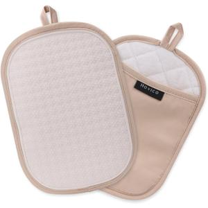 Hovico 2PCS Silicone Pot Holders, Oven Mitts Heat Resistant Hot Pads with Pockets, Non Slip Pot Holder for Kitchen Baking and Cooking| 9.8 x 7 Inches | Towel Cloth Interior Lining - Milkshake (Oval Milkshake)