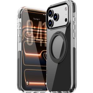 Magnetic for iPhone 17 Pro Case 360° Spin Stand Black | Compatible with MagSafe, Military-Grade Protection,Non-Yellowing, Clear Scratch-Resistant Back Cover for 17 Pro 6.3