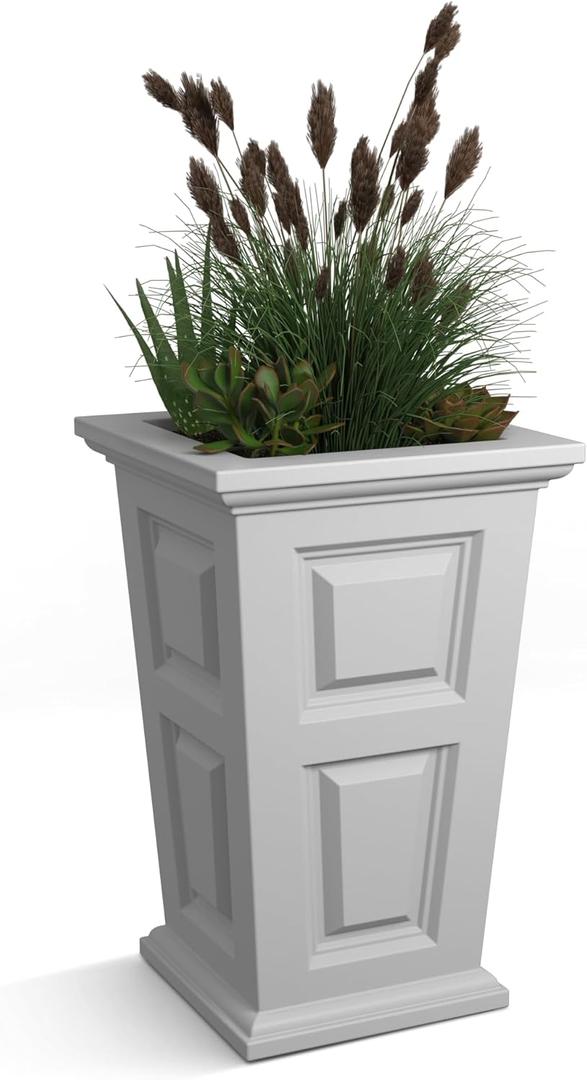 Mayne Wyndham 24-Inch Tall Planter  Self-Watering, Weather-Resistant Planter for Flowers  Durable Indoor/Outdoor Design for Patio, Porch, or Entryway (White)