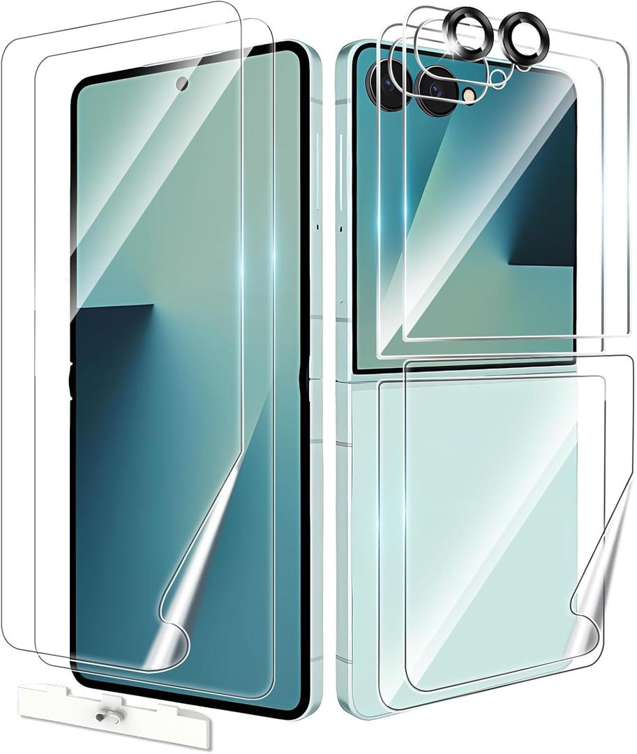 For Samsung Galaxy Z Flip 7 Screen Protector, 2 Inside Flexible Film& 2 Front Tempered Glass& 2 TPU Back Protector& 2 Metal Camera Lens Protector, Full Protector Anti-Scratch, Easy to Install