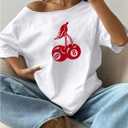 Women's Off The Shoulder Tops Floral Graphic Oversized Tshirts Shirts Y2k Summer Tops Trendy (White, L)