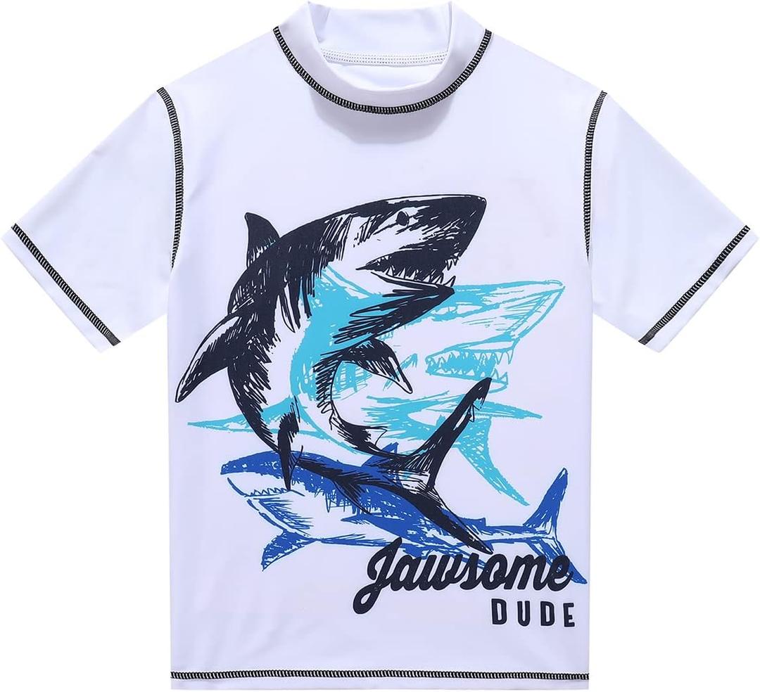 PHIBEE Boys' Short Sleeve Rash Guard Shirt UPF 50+ Sun Protection Swimwear, 12