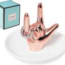 Lynagert I LOVE YOU Hand Ring Holder - Ceramic Jewelry Holder Dish Trinket Tray for Rings, Earrings, Necklace Organizer, Engagement & Wedding Ring Holder, Christmas & Birthday Gifts (Rose Gold)