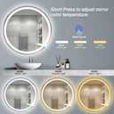 24" LED Bathroom Mirror Round Vanity Mirror, Anti-Fog, Dimmable, 3 Color Temperature, Memory Function Led Wall Mirror for Bathroom, Vanity, Shaving (Vertical/Horizontal)