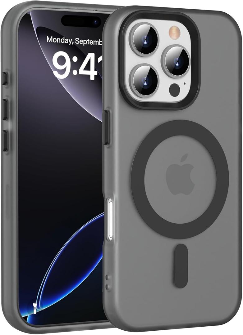 JKSML for iPhone 16 Pro Case with MagSafe Compatibility, Supports Magnetic Charging, Military Grade Drop Protection, Not Yellowing, Slim Translucent Matte Anti-Fingerprint Shockproof Cover, Black