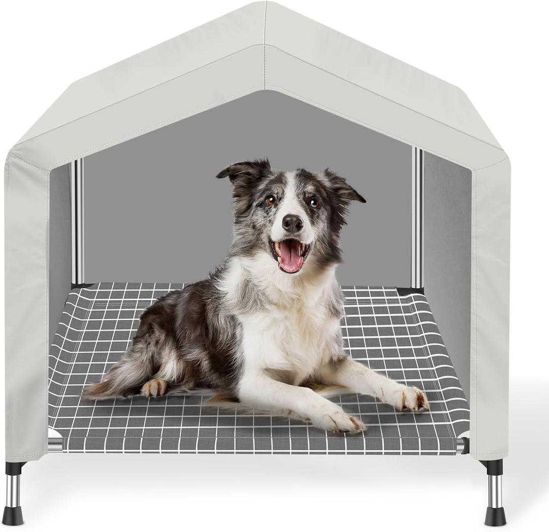 Elevated Dog House for Outdoor or Indoor - Waterproof Dog Tent Cat House, Dog Sunshade Tent, Pet House with Removable Cover, Suitable for Medium Cats Dogs, M-Beige