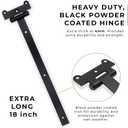 Home Improvement Door Hinges – Pack of 2 18-Inch Matte Black Hinges – 4mm Thick Barn Door Hinges Include 12 Black Coated Mounting Screws – Heavy Duty Iron Gate Hinge