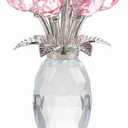Crystal Pink Rose Flower Figurine with Vase, Handmade Romantic Rose Gifts Bouquet for Wife Mom Women, Glass Rose Flower with Stem Home Decor for Valentine Mother's Day Christmas