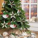 Thyle 12 Pcs Beach Christmas Ornaments Set Handmade Natural Seashell Starfish Conch Crafts with Pine Cones Berry Bell Hanging Ornaments for Home Christmas Tree Holiday Party Decoration