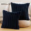 MADIZZ Set of 2 Faux Wool Plush Decorative Throw Pillow Covers 18x18 Inch Dark Blue Fluffy Striped Soft Decorative Cushion Cover for Sofa Bedroom Pillow Shell (18" x 18" (Pack of 2), Dark Blue)