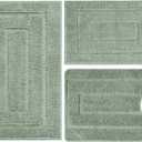 Bathroom Rugs Sets 3 Piece, with 20" x 28" U-Shaped Toilet Rug, Ultra Water Absorbent and Super Soft, Non-Slip, Microfiber Shaggy Plush Bath Mats for Bathroom, Tub, Kitchen (Sage Green)