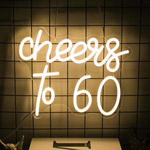 Cheers to 60 Neon Sign 60th Birthday LED Neon Lights for Wall Party Decor, 15.4x12.6 inches
