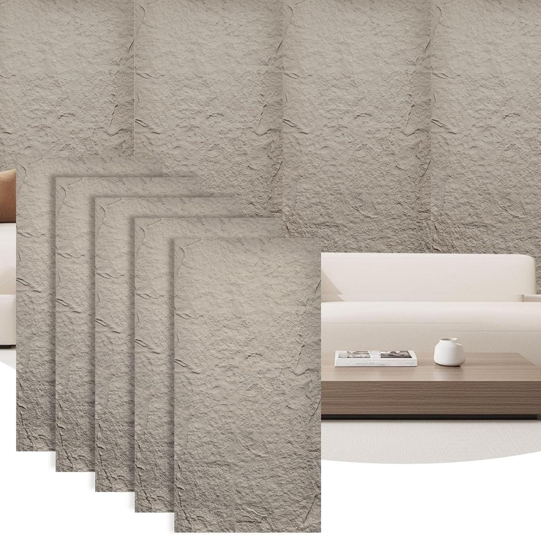 5-Pack 3D Faux Stone Wall Panels, PU Cement-Texture Wainscoting Panels for Interior Walls – Waterproof & Lightweight, Covers 38.7 Sq.Ft, 47.2" x 23.6", for TV Wall, Living Room,Cement Gray, 47.24"L x 23.62"W