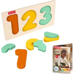 Fisher-Price Wood Montessori Toy 1-2-3 Puzzle, American Montessori Society Seal of Excellence, 6-Piece Wooden Learning Activity & Expert Play Tips for Toddlers & Kids Ages 2+ Years 