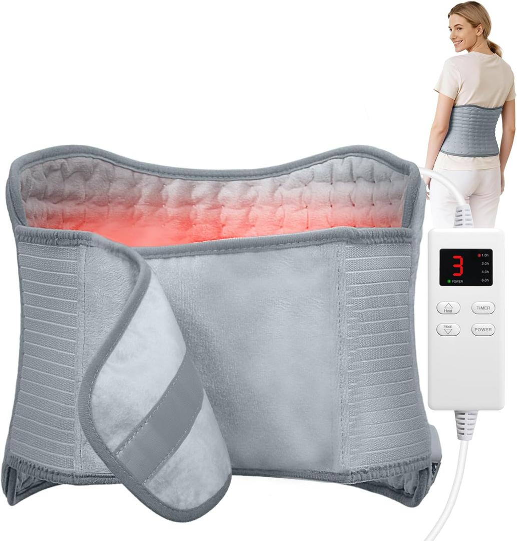Heating Pad for Period Cramps, Electric Heat Pad with 6 Heat Levels and 4 Times Settings, Moist Heating Pad for Back Pain Relief, Neck, Shoulder, Abdomen, Birthday Gifts for Women and Men (Gray)