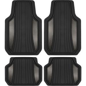 Motor Trend ChromeTech Car Floor Mats Full Set - Durable Rubber Floor Mats for Cars with Two Tone Accent, All Weather Interior Protection for Front and Rear with Non-Slip Backing, Gunmetal Chrome