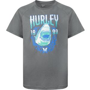 Hurley Boy's Icon UPF 50+ Rash Guard Swim Shirt (4, Black Heather/Shark)