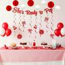 2 x 23Pcs She's Ready to Pop Glitter Banner, Red Cherry and Bow Theme Party Decor, Baby Shower Decorations with 6 Honeycomb Balls for Gender Reveal Party
