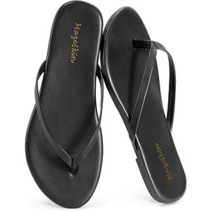 mazeskin Womens Memory Foam Flip Flops Flat Thong Sandals Soft Vegan Leather Comfortable Cushioned Casual Dressy Beach Summer Minimalist Slim Slide Shoes Indoor Outdoor 11