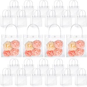 LEIFIDE 50pcs Clear Plastic Gift Bags with Handles PVC Reusable Transparent Totes Bags for Goodie Candy School Birthday Party (5.9 x 6.3 x 2.8 Inch)