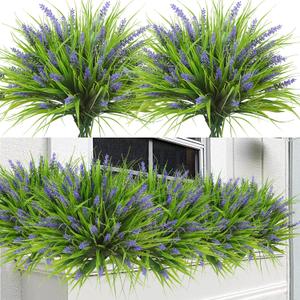Sggvecsy 24 Bundles Artificial Plants Outdoor Faux Lavender Flowers Fake Monkey Grass UV Resistant Plastic Greenery Plants for Garden Home Porch Window Patio Hanging Planter Indoor Decor (Purple)