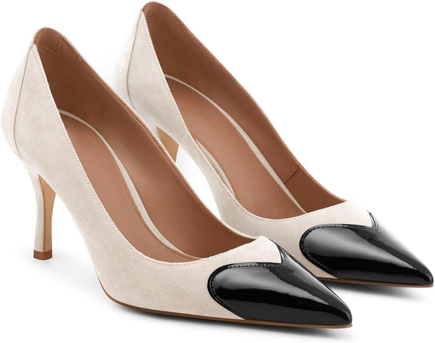 Coutgo Womens Closed Pointed Toe Pumps Heart Stiletto High Heels Wedding Bride Dress Shoes, Beige, Size 8