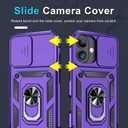 Janmitta Case for iPhone 12 & 12 Pro Phone Cover Built in Slide Camera Lens Cover+Screen Protector,Heavy Duty Shockproof Full Body PhoneCase with Finger Ring Holder Kickstand,Purple