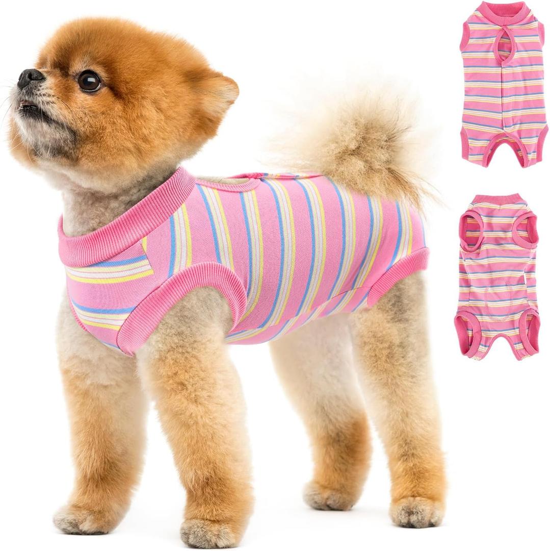 SlowTon Dog Surgery Recovery Suit - Surgical Onesie for Female Male Dogs Spay Neuter, Soft Anti Licking Dog Recovery Bodysuit for Abdominal Wounds Cone Alternatives(Pink, XL) (X-Large(Back:17.6''))