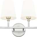 Bathroom Light Fixtures, 4 Light Vanity Lights with Flared White Fabric Shade, 28 Inch Brushed Nickel Wall Sconce, Modern Sconces Wall Lighting for Hallway Bedroom, VL837-BN-4
