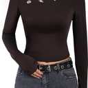 Remidoo Women Off The Shoulder Crop Top T Shirt Long Sleeve Tops Sexy Fitted Shirts Brown Medium (M)