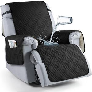 TAOCOCO 100% Waterproof Recliner Chair Cover, Oversized Recliner Covers for Large Recliner Chair with Double Straps, Non Slip Reclining Chair Cover for Kids, Pets(28'', Black)