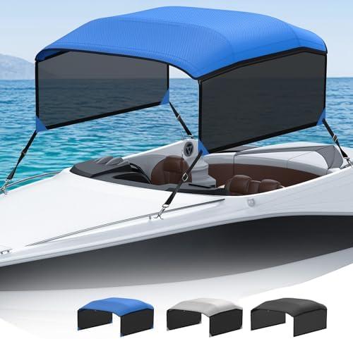 KAKIT 3 4 Bow Bimini Top Replacement Cover, 900D Oxford Bimini Tops for Boats with 2 Mesh Sidewalls, 2 Straps and Storage Boot Easy Install Zipper Closure, Replacement Boat Canopy Sun Shade No Frame