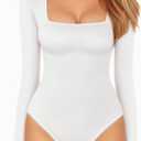 MANGOPOP Women's Square Neck Short Sleeve Long Sleeve Bodysuit Sexy Body Suits Shirt Slim Fitted Tops (Large)