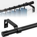 Curtain Rods for Windows, Single Adjustable 28 to 48 inch Curtain Rod Set with Brackets, 5/8 inch Diameter Metal Drapery Rod for Bedroom, Kitchen, Heavy Duty, Black