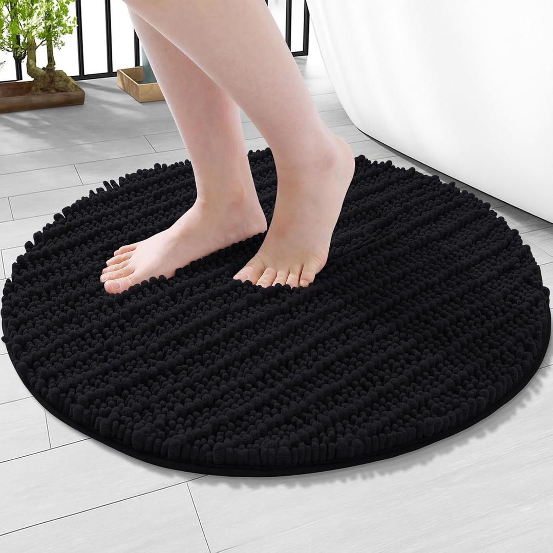 Arotive Luxury Round Chenille Bathroom Rug Mat, Extra Soft Thick Absorbent Shaggy Bath Rugs, Non-Slip Machine Wash Dry Plush Bath Mats for Bathroom, Shower and Tub, 24x24, Black