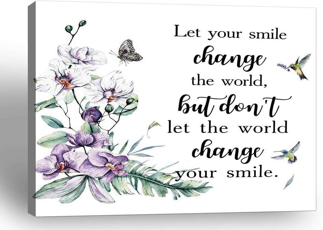 Framed Inspirational Quote Wall Art-Floral Canvas Print Paintings Pictures for Hummingbird and Butterfly Wall Dcor for Bedroom, Living Room, Bathroom, Office Ready to Hang16x24Inch