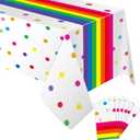 Irenare Rainbow Tablecloth Polka Dot Plastic Tablecloth Rainbow Party Supplies for Kid Happy Birthday Party Decorations Supplies, 54 x 108 Inch(6 Pcs) (Colorful)