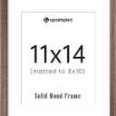 Upsimples 11x14 Picture Frame, Natural Solid Wooden Picture Frames, Display 8x10 with Mat or 11 x 14 Without, Vertical or Horizontal Wall Hanging, 1 Pack, Brown