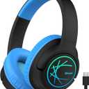 iClever Upgrade USB C Kids Headphones for School, 85dBA Safe Volume, Stereo Sound, Foldable Adjustable, Breathing Light, Over Ear Kids Headphones with Cord for Boys/Girls/iPad/Tablet/Travel