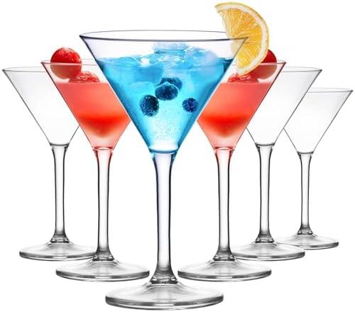 ZOMUIA Plastic Martini Glasses Set of 6, 10 oz Reusable Plastic Cocktail Glasses with Stem, Unbreakable Martini Glasses for Bar, Margarita, Whiskey, Tequila, Party, Poolside, Outdoors and More